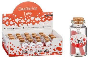 Glasröhrchen "Love" ca 7cm  24er T-Dsp.